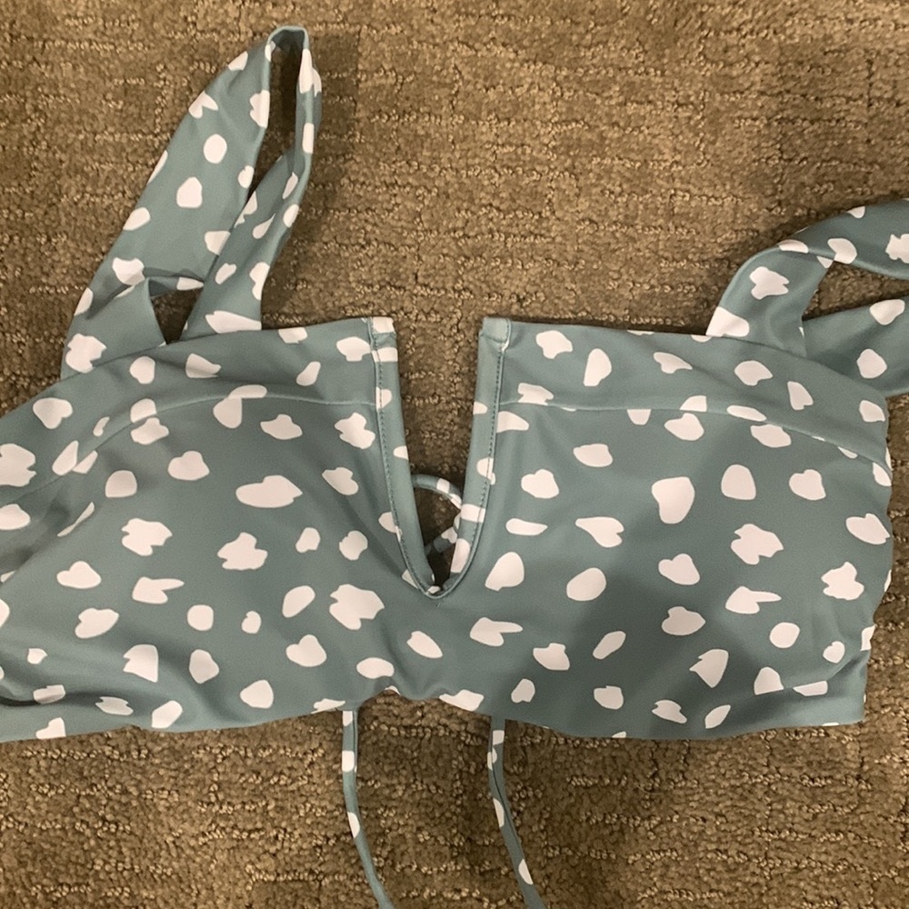 Bikini top and bottoms green and white spots